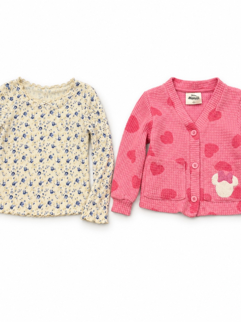 Girls 3T Floral Long Sleeve Top & Pink Heart Pocket Jacket Outfit Set